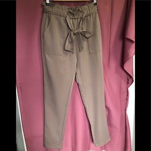 Beige tie up dress pants